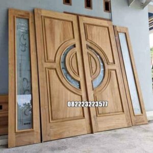 Pintu Panel Kayu Jati Minimalis Model Jendela Samping