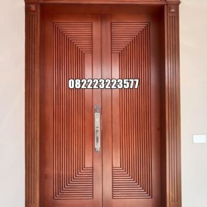 Pintu Utama Garis Garis Salur Kayu Jati Motif 3D